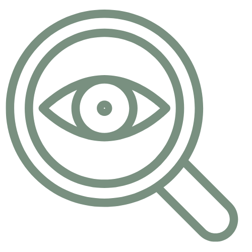 Symbolbild für Analyse und Klarheit: Lupe mit Auge als Sinnbild für die professionelle Prüfung der Online-Präsenz von Handwerkern und Direktvermarktern.